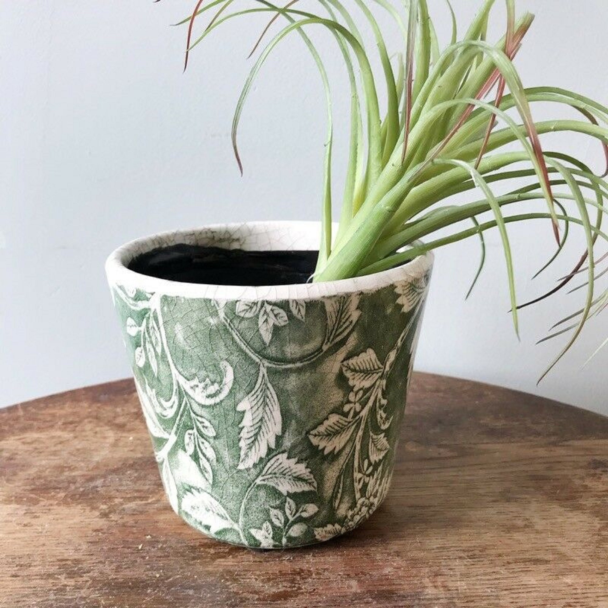 White Green Floral Plant Pot Indoor Ceramic Planter House Etsy UK