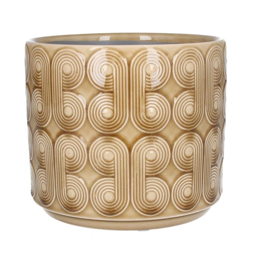 Green Glazed Ceramic House Plant Pot Cover Geometric Design Etsy UK