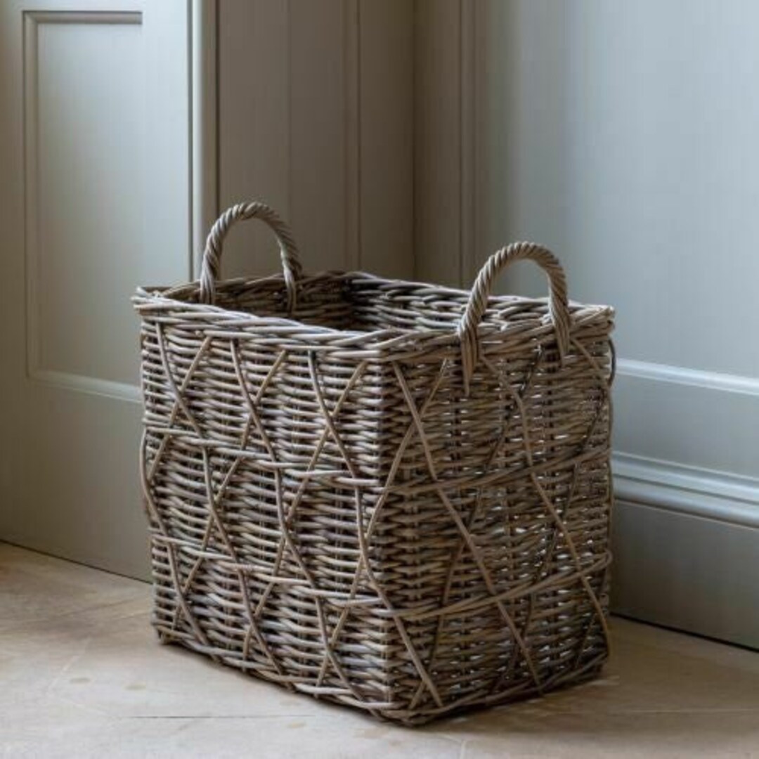 Rectangular Rattan Basket With Handles Natural Woven Storage Etsy UK