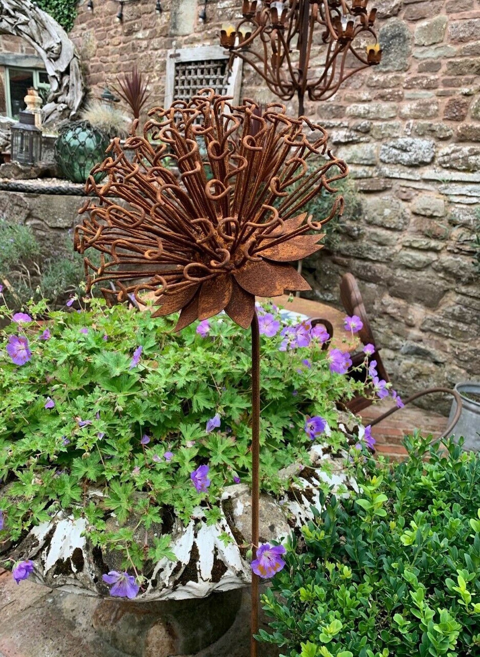 Rusty Metal Allium Flower Stake 99 Rustic Plant Support Etsy UK