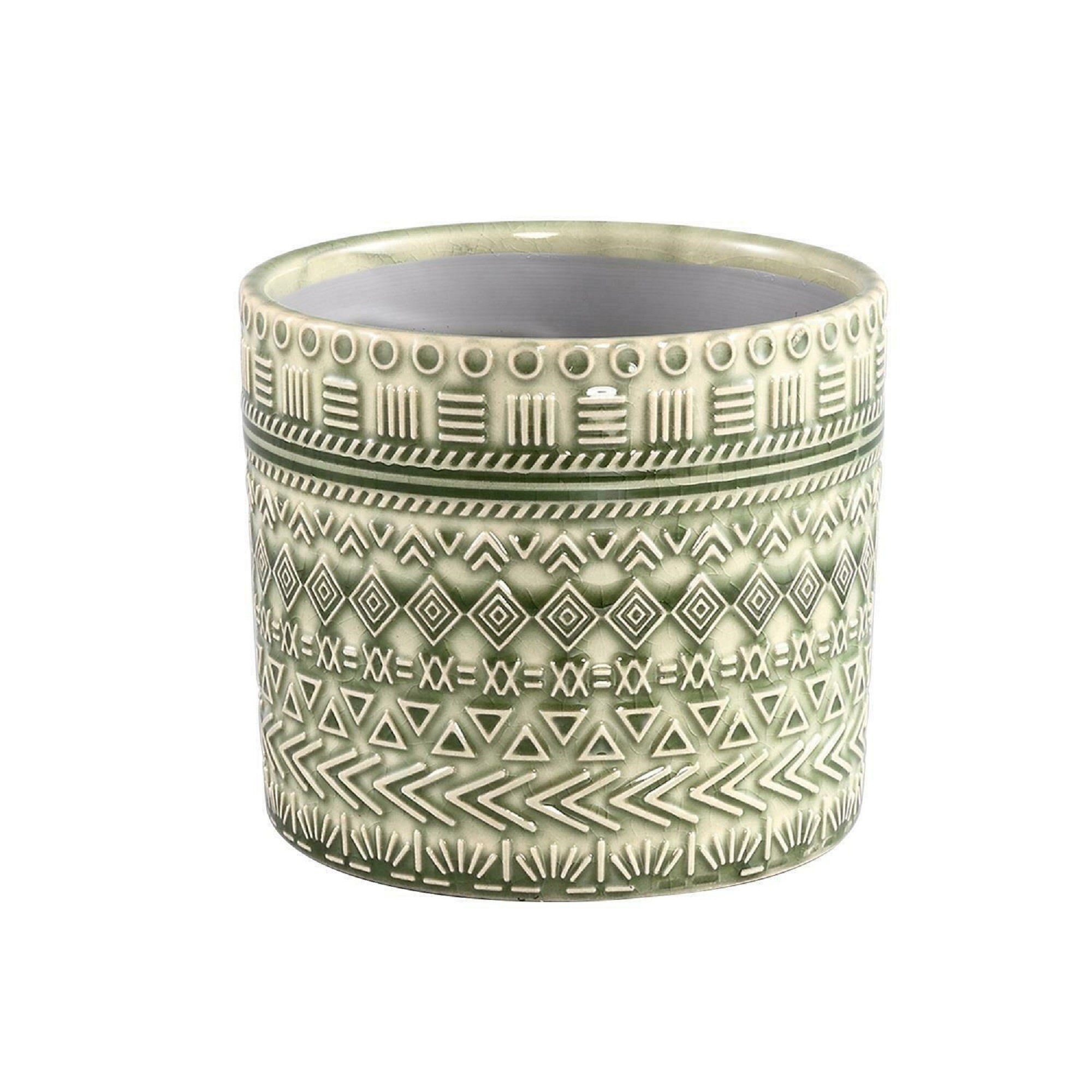Green Aztec Tribal Pattern Pot Geometric Textured Plant Pot Etsy