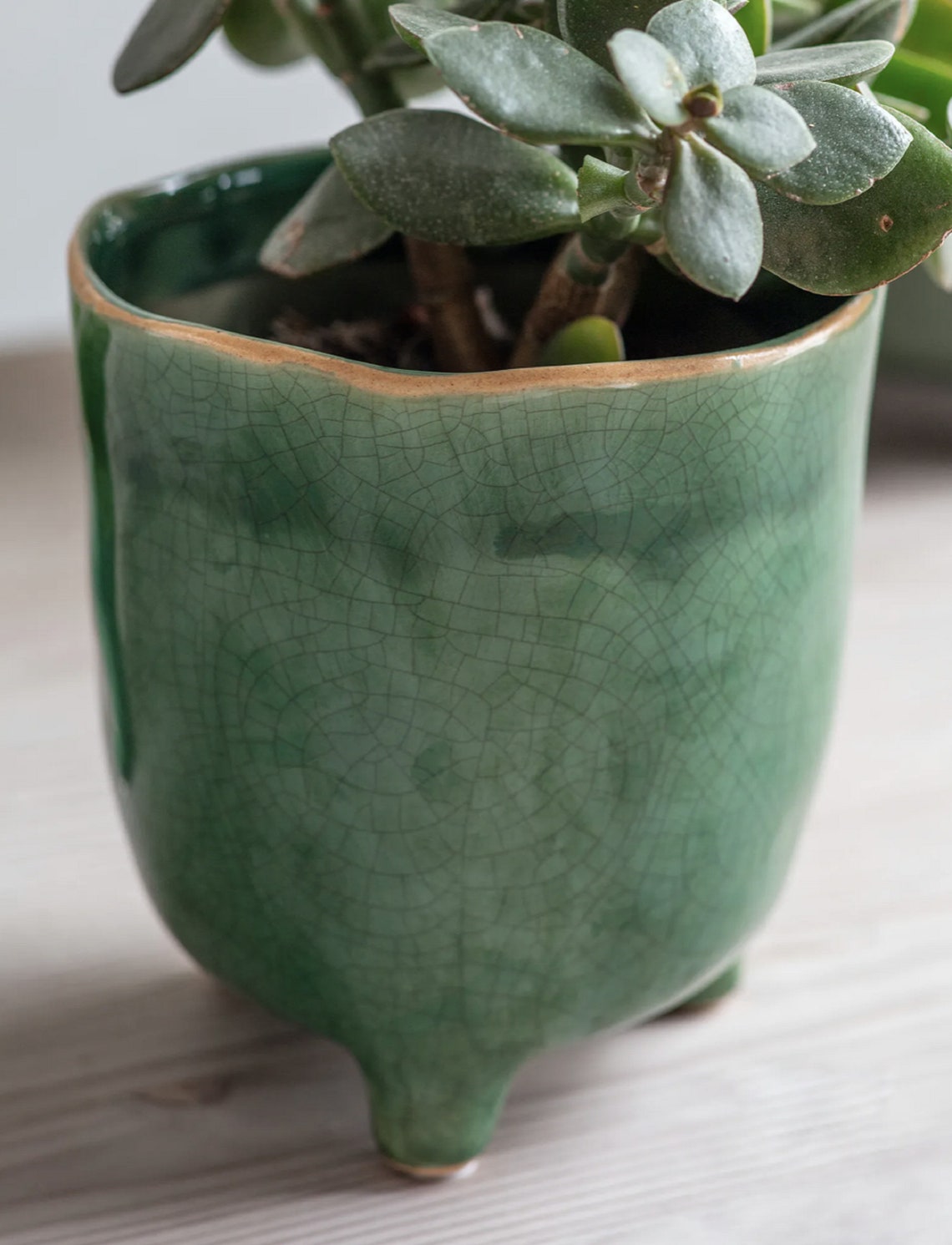 Forest Green Crackle Glaze Plant Pot with feet Positano Etsy