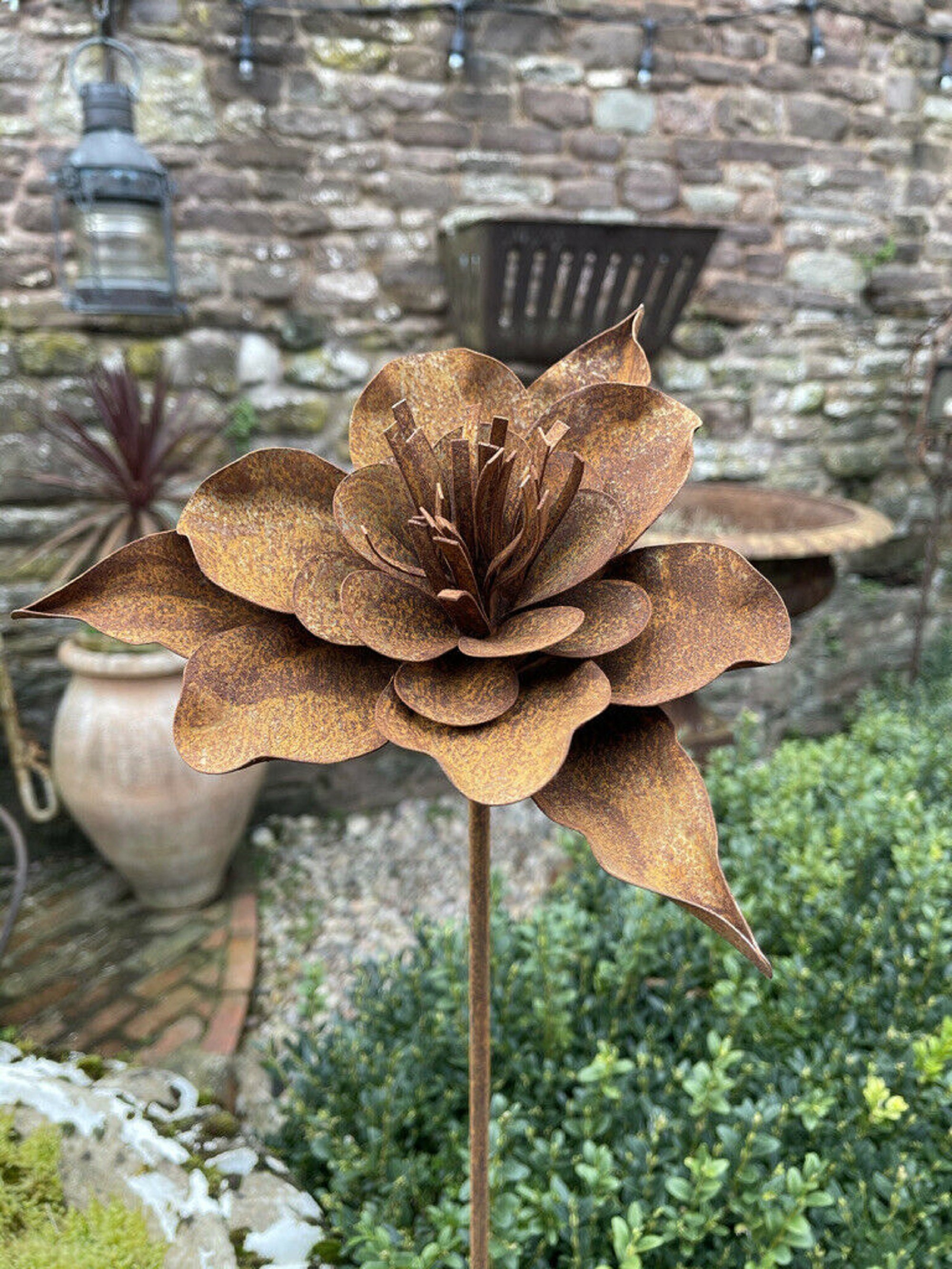 Rusty Flower 111 Garden Stake Flowers Rustic Metal Etsy