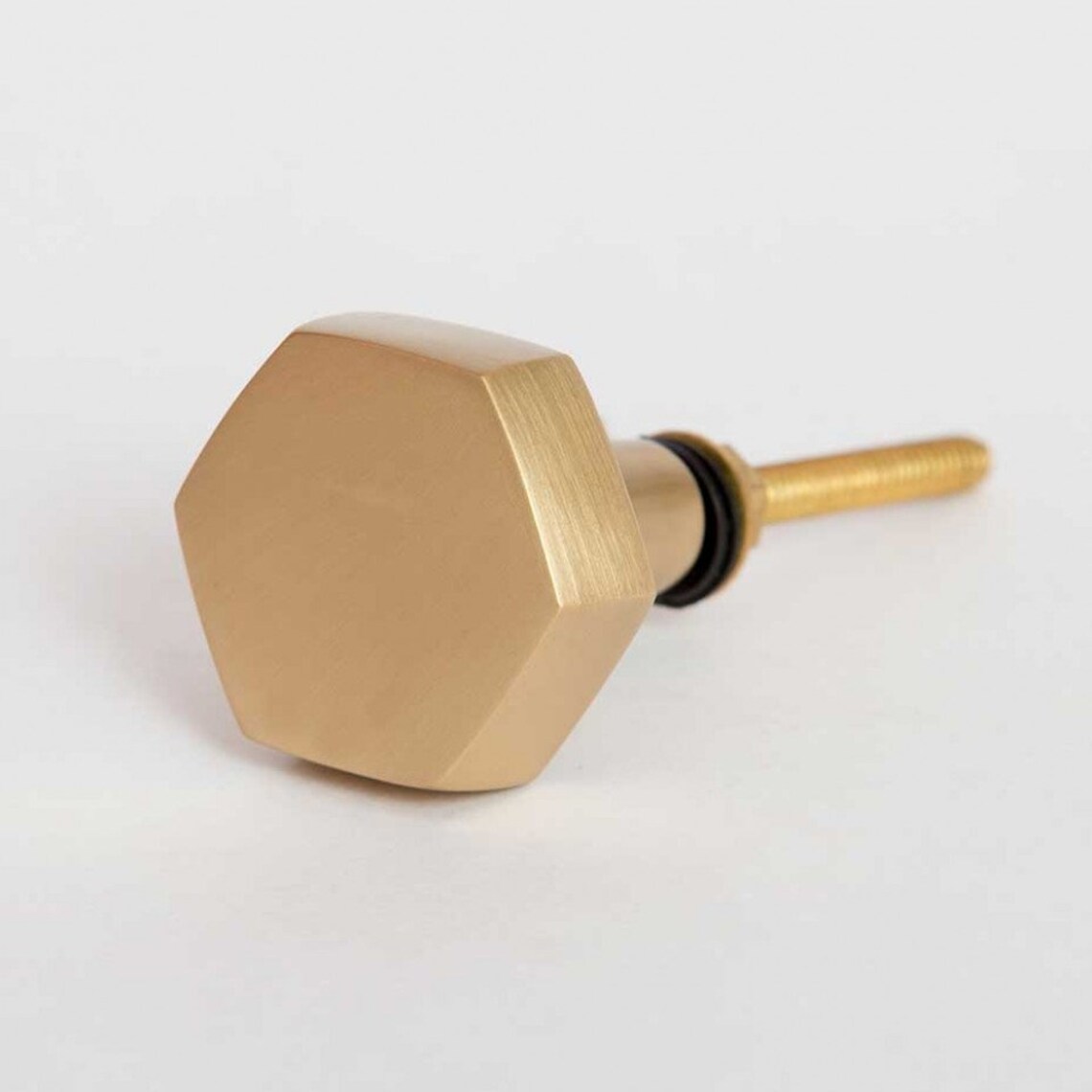 Gold Brushed Brass Hexagon Knob Door Drawer Handle Bombay Etsy
