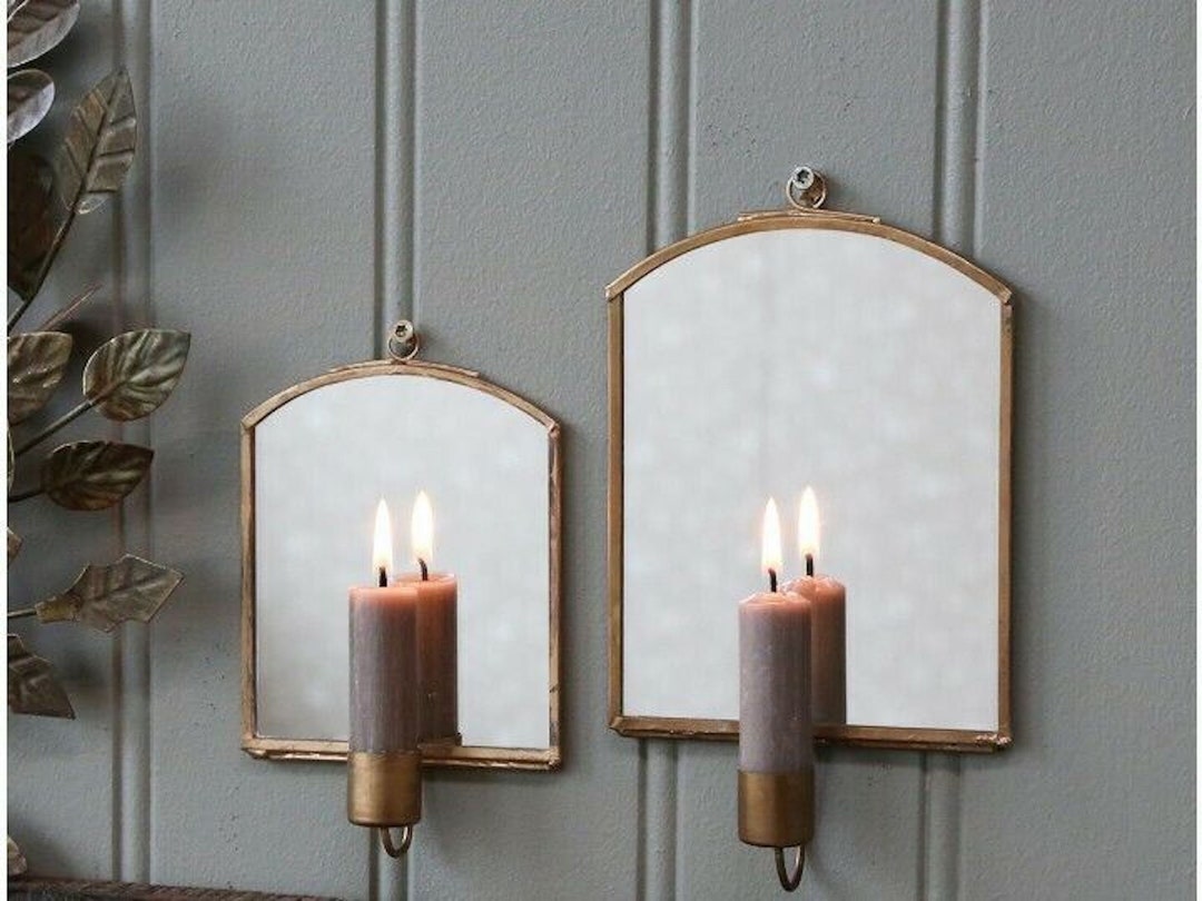 Antique Brass Wall Candle Holder Sconce With Mirror Etsy UK