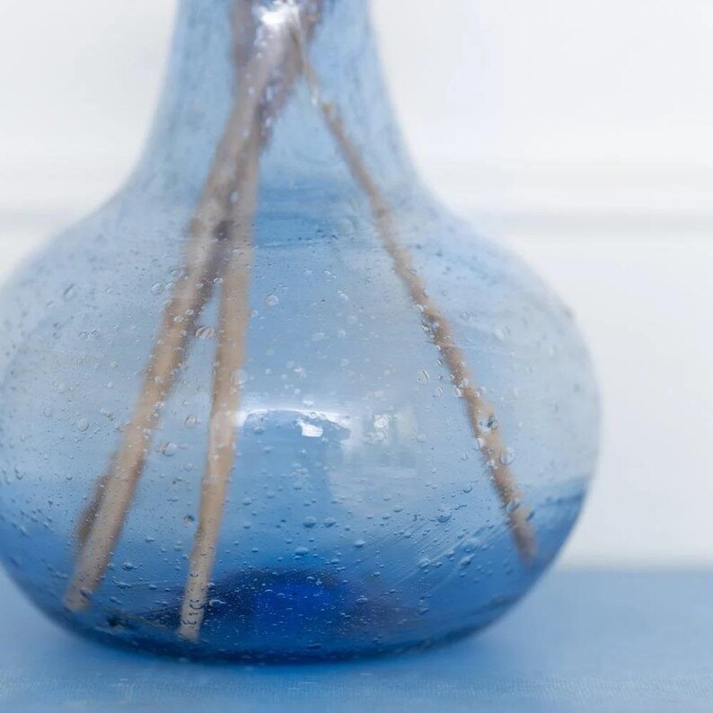 Lapis Blue Recycled Glass Rustic Stem Bud Vase Palar 9x11cm Etsy UK