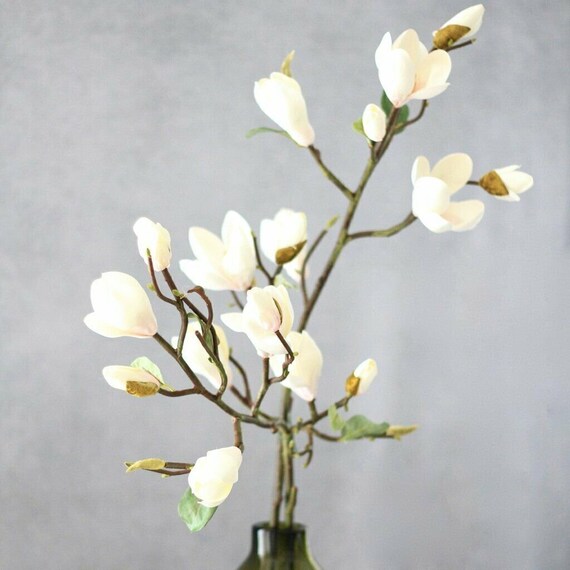 Tall White Artificial Magnolia Branch Faux Silk Flowers Etsy