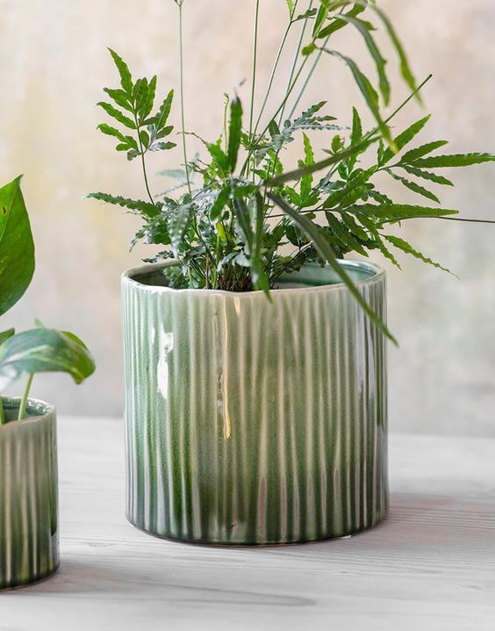 Green Glazed Ceramic House Plant Pot Cover Geometric Design Etsy UK