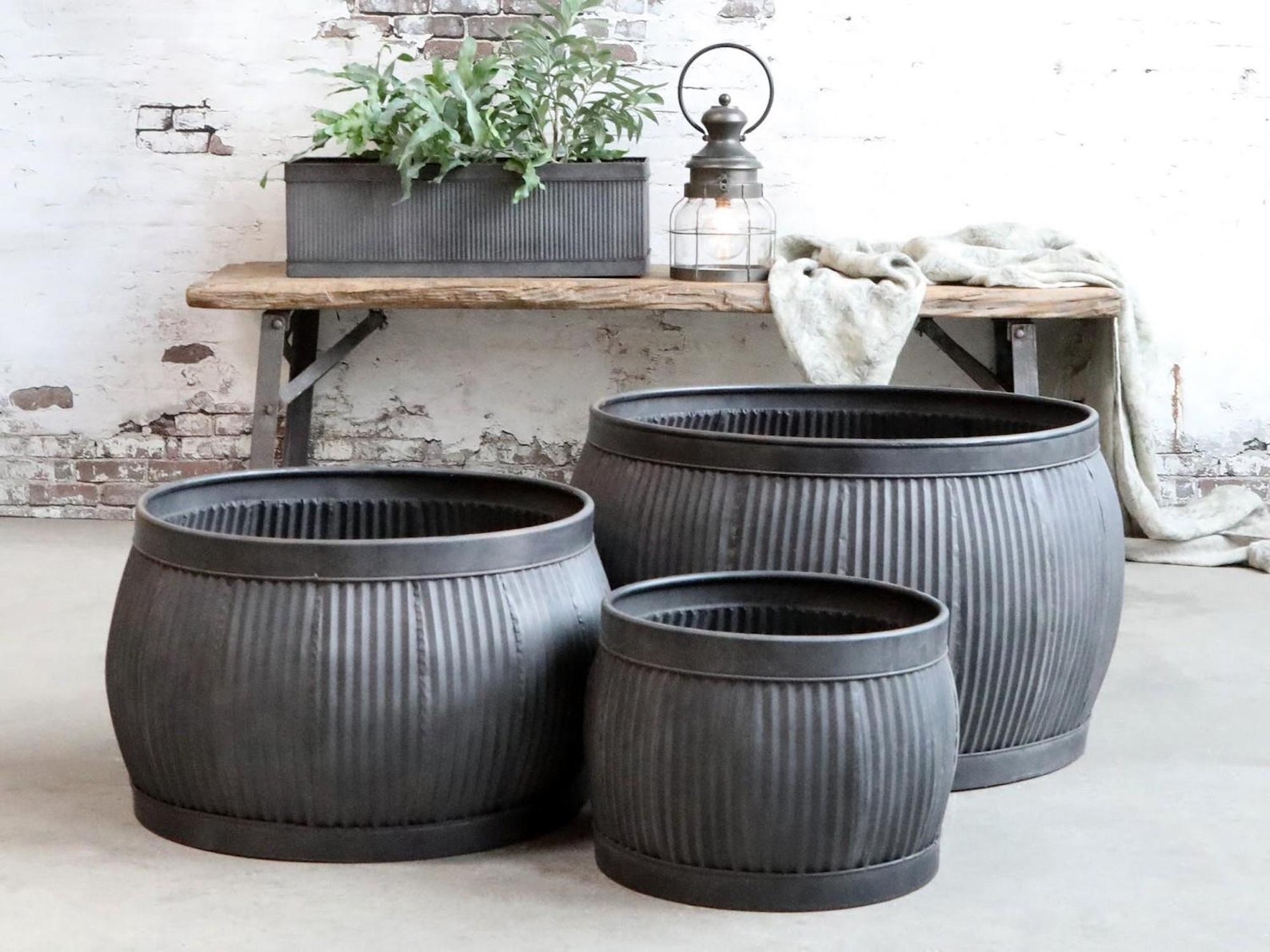 Large Round Metal Dolly Tub With Grooves Outdoors Garden Etsy UK