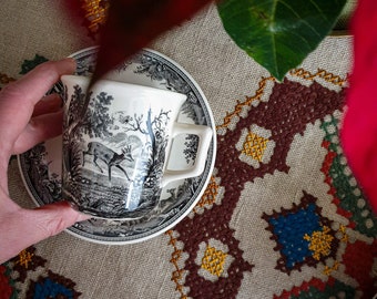 Villeroy & Boch Artemis, hunting motifs, old series, cup including saucer, teapot, coffee pot, milk jug, sugar bowl, collector's tableware