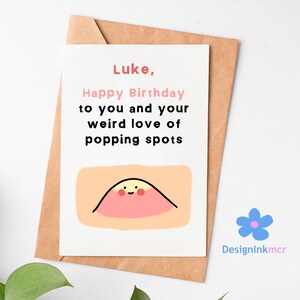 Gepersonaliseerde kaart voor popping spots | Onbeleefde Happy Birthday Card | Onbeschofte kaart voor haar | Onbeschofte kaart voor hem | Grappige verjaardagskaart | Volwassen Kaart