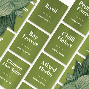 Paquet de 50 étiquettes résistantes à l'eau personnalisées | fines herbes et épices | Organisation minimaliste | Étiquettes de rangement en verre | Étiquettes d'organisation personnalisées