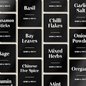 Paquet de 50 étiquettes résistantes à l'eau personnalisées | fines herbes et épices | Organisation minimaliste | Étiquettes de rangement en verre | Étiquettes d'organisation personnalisées