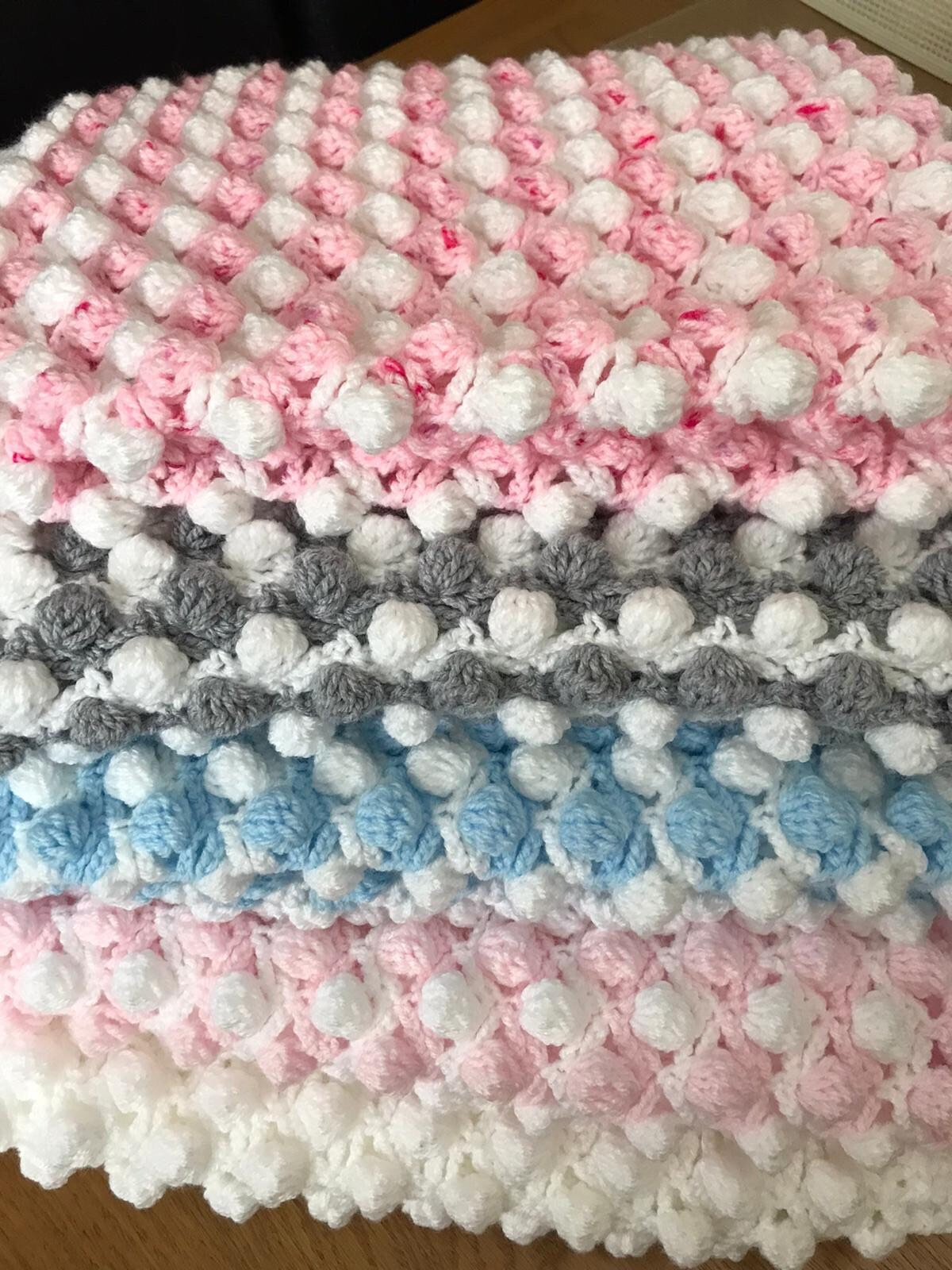 Crochet Baby Bobble Blanket. Pink and white Etsy