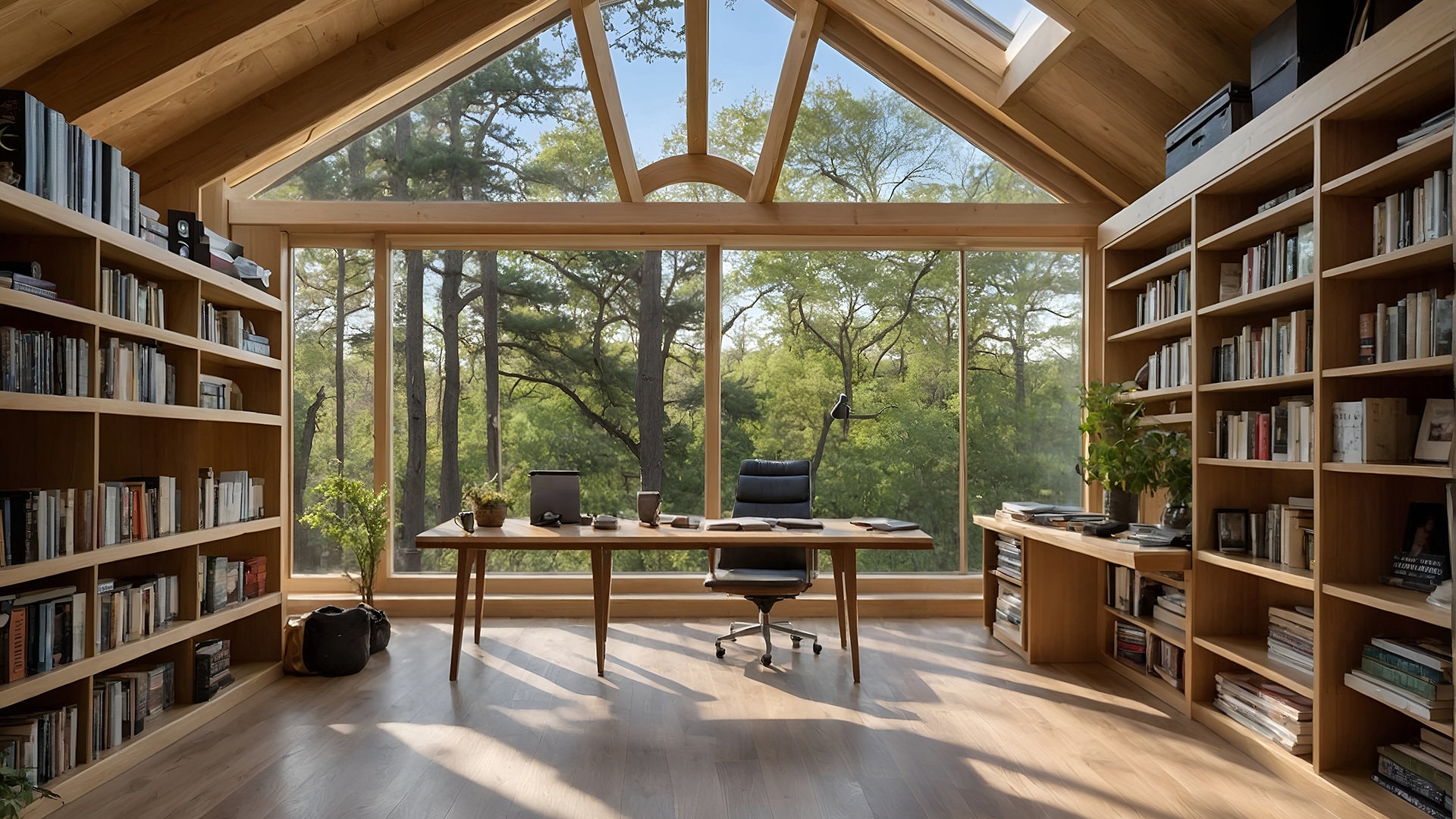 Zoom Background Loft Office With Skylights and Bookshelves for Zoom, MS