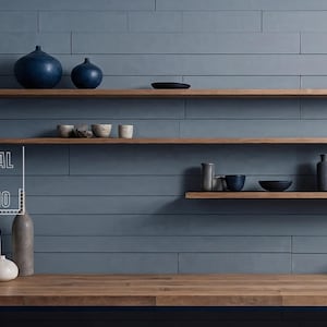 Modern Minimalist Blue Shelving and Soft Natural Light Professional Background for Zoom, Microsoft Teams, Webex, Skype Home Office Backdrop
