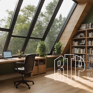 Zoom Background Loft Office with Skylights and Bookshelves for Zoom, MS Teams, Webex, Skype, and Google Meet, Professional Virtual Office