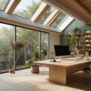 Zoom Background Loft Office with Skylights and Bookshelves for Zoom, MS Teams, Webex, Skype, and Google Meet, Professional Virtual Office