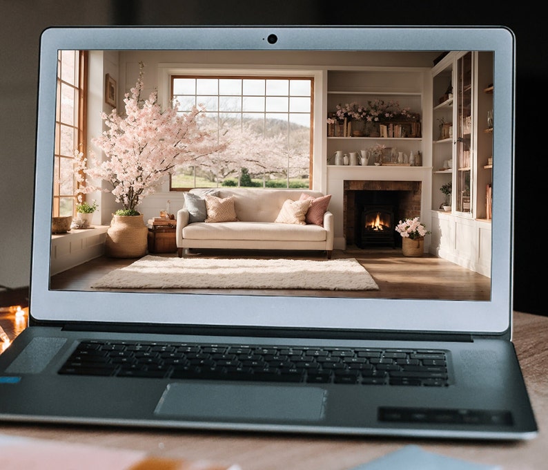 Animated Zoom Background Flickering Fireplace, 12 Second Loop Virtual