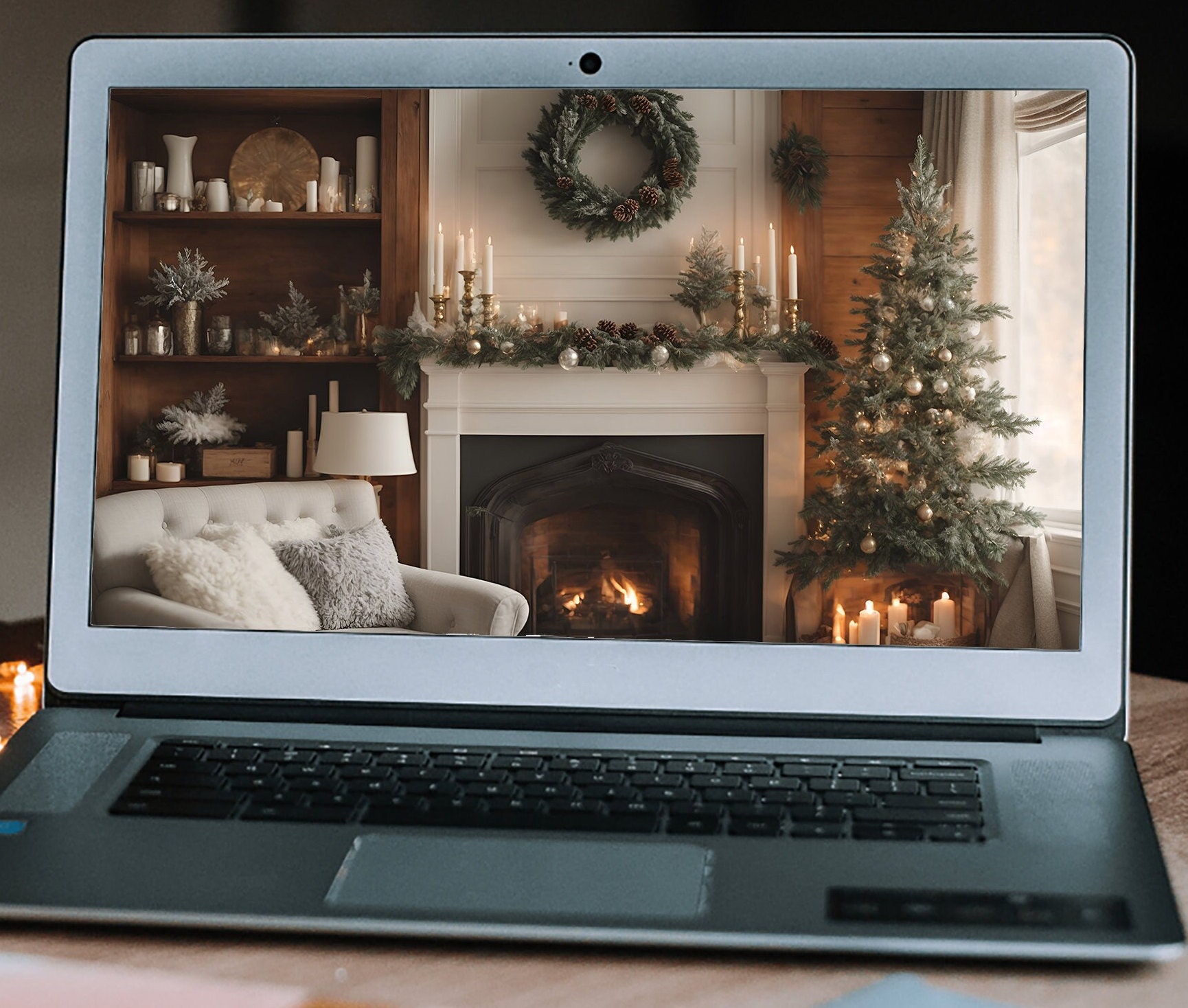 Cozy Christmas Mantel Zoom Background Virtual Home Office - Etsy Australia
