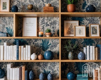 Boho Zoom Hintergrund Bücherregal, professionelles virtuelles Home Office Bücherregal für Team-Meetings, Arbeit von zu Hause aus vielseitige Regale