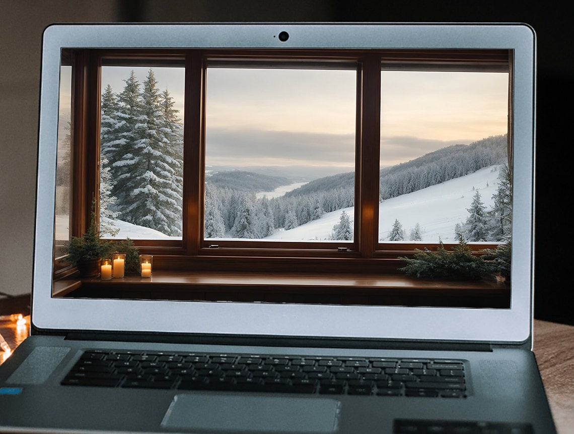 Virtual Background for Zoom Meetings, Winter Window Background for Zoom