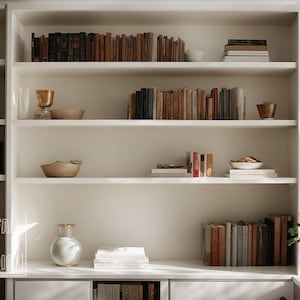 Zoom Background White Bookshelf and Window, Virtual Home Office Background for Teams Meetings, Work From Home Minimalist Shelves Backdrop