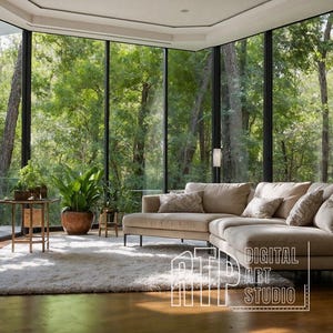 Teams Background House in the Forest, Natural Trees View, Virtual Home Office Background for Zoom Meetings, Telecommuters Nature Backdrop