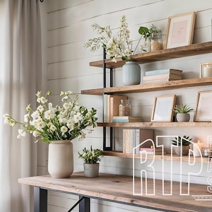 Spring Wildflower Farmhouse Zoom Background for Virtual Meetings, Boho Professional Rustic Home Office Blurred Backdrop with Natural Light