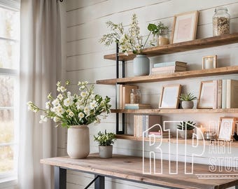 Spring Wildflower Farmhouse Zoom Background for Virtual Meetings, Boho Professional Rustic Home Office Blurred Backdrop with Natural Light