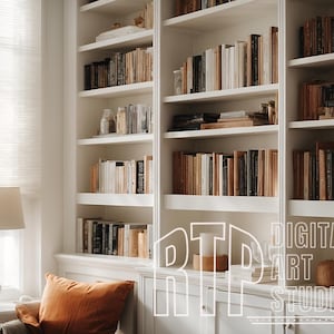 Modern White Shelving and Natural Light Window Professional Background for Zoom, Microsoft Teams, Webex, Skype Home Office Backdrop image 1
