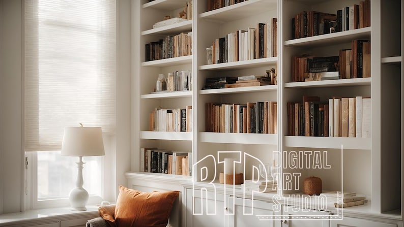 Modern White Shelving and Natural Light Window Professional Background for Zoom, Microsoft Teams, Webex, Skype Home Office Backdrop image 1