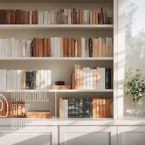Virtual Background White Bookshelf Bundle Set of Five Home Office Professional Backgrounds in 16:9, for Zoom, MS Teams, Webex, Skype, Google