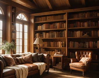 Zoom Background for Virtual Meetings, Farmhouse Study Office Background 16:9 ratio, Cozy Home Backdrop for Zoom, MS Teams, Webex, Skype