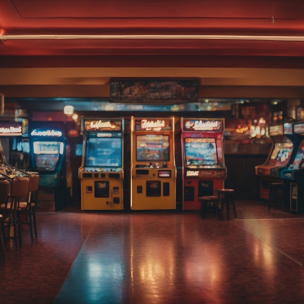 Cool 1980's Arcade Room Background for Zoom Meetings,  Virtual Zoom Background for Microsoft Teams in a 16:9 ratio, Virtual Office Game Room