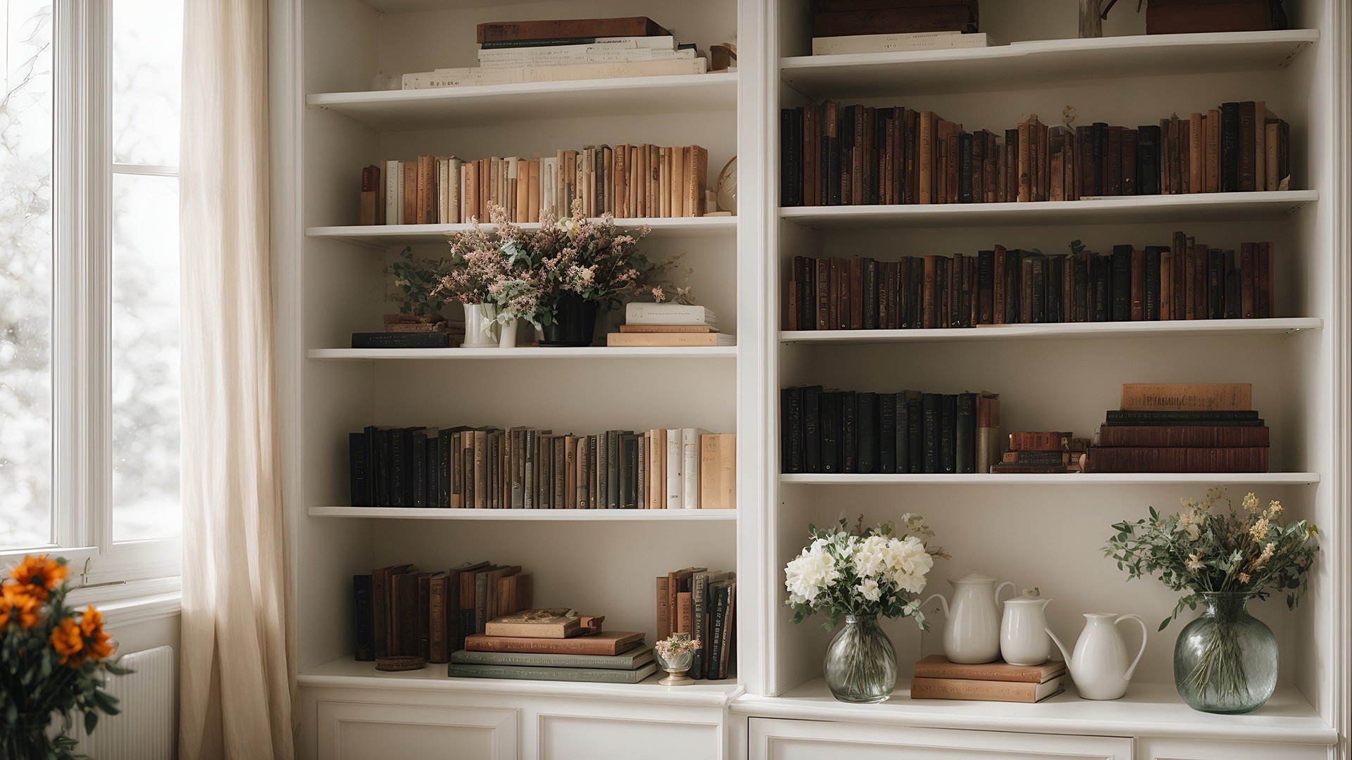 Virtual Home Office Background for Meetings, A Winter Bookshelf