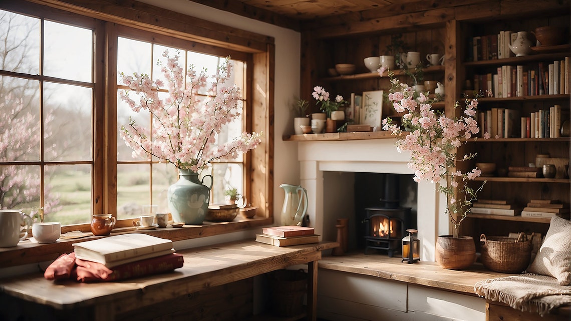 Zoom Background of a Rustic Spring Cottage for Zoom, MS Teams, Webex ...