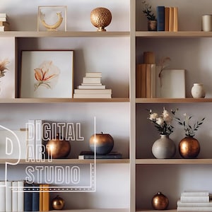 Modern Home Office Virtual Bookshelf Background for Meetings, Neutral Professional Zoom Backdrop Natural Light, Blurred Teams Background