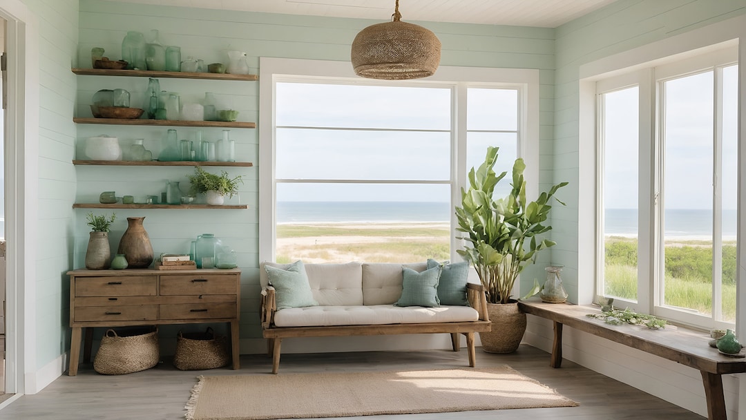 Coastal Farmhouse Summer Cottage Zoom Background for Virtual Meetings