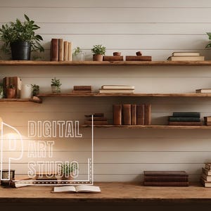 Virtual Background Bookshelf for Zoom Meetings, Home Office Background for Online Meetings 16:9 ratio, Simple Elegant Backdrop Natural Light