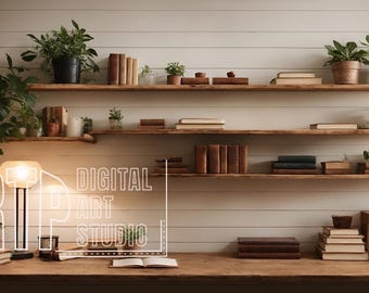Virtual Background Bookshelf for Zoom Meetings, Home Office Background for Online Meetings 16:9 ratio, Simple Elegant Backdrop Natural Light