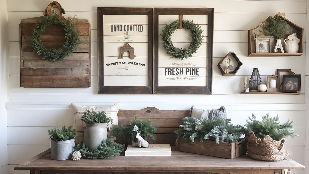Cozy Winter Cottage Zoom Background Fresh Pine Wreaths, Virtual Home