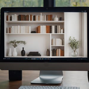 Professional White Shelving and Natural Window Light, Modern Background for Zoom, Microsoft Teams, Webex, Skype Home Office Backdrop image 2