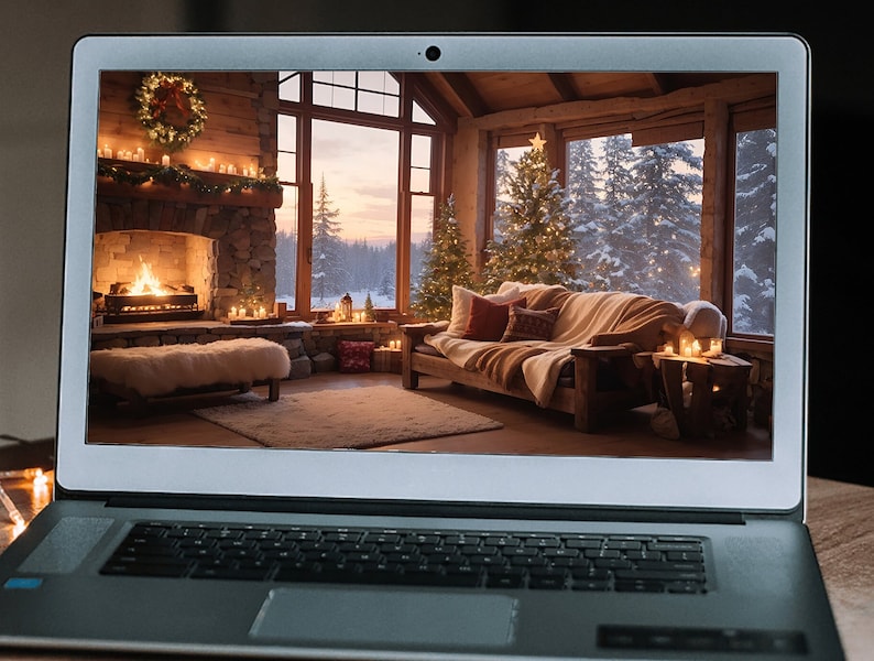 Christmas Tree Zoom Background Rustic Winter Cabin Virtual Etsy UK