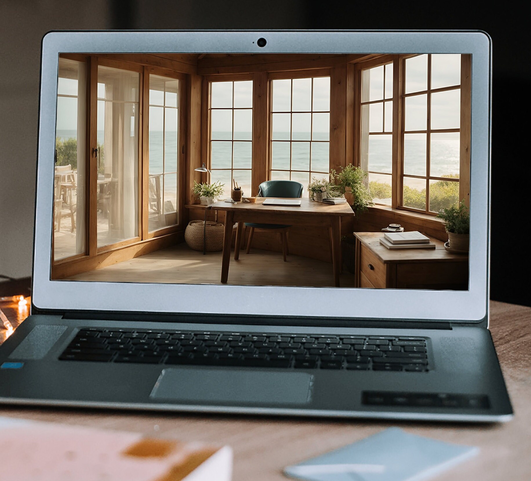 Virtual Background for Zoom Meetings, Beach Cottage Background for Zoom