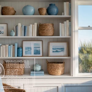 Küstenhütte Bücherregal Zoom Hintergrund, Virtuelle Chic Boho Bauernhaus Arbeit von Home Office, professionelle Regal Kulisse für Meetings