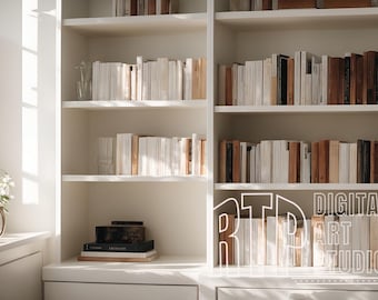Zoom Background White Bookshelf and Window, Virtual Home Office Background for Teams Meetings, Work From Home Minimalist Shelves Backdrop