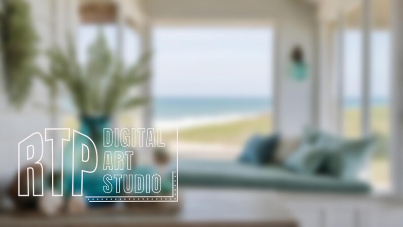 Fondo de Zoom de cabaña de verano de estilo rústico costero para reuniones virtuales, fondo de oficina en casa minimalista, estilo bohemio y neutro, con vistas a la costa. imagen 2