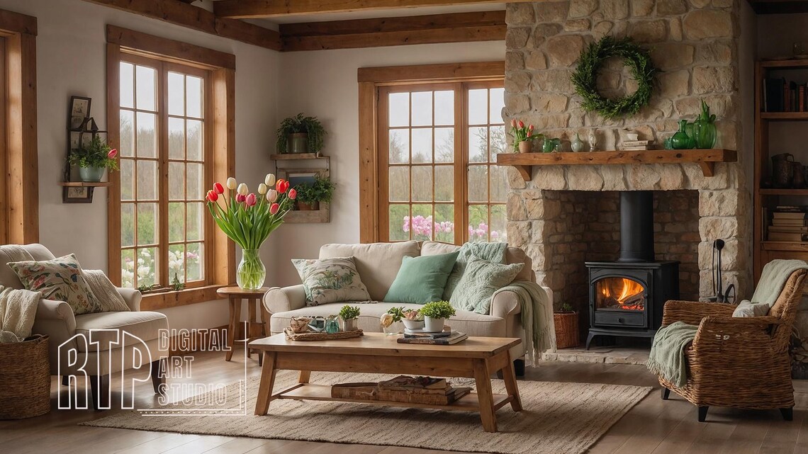 Bundle of Five Spring Living Room Zoom Background, Virtual Meeting ...