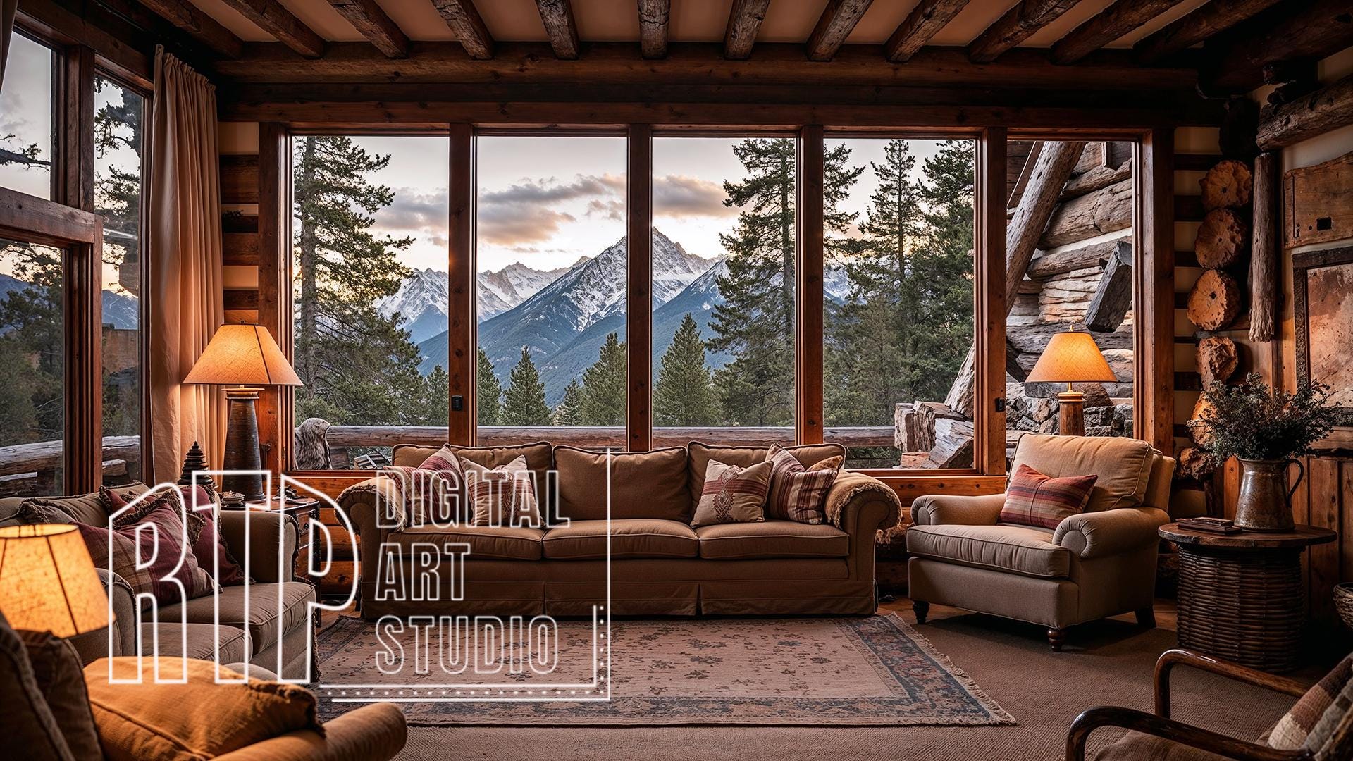 Rustic Mountain Cabin Zoom Background Virtual Office for Online ...